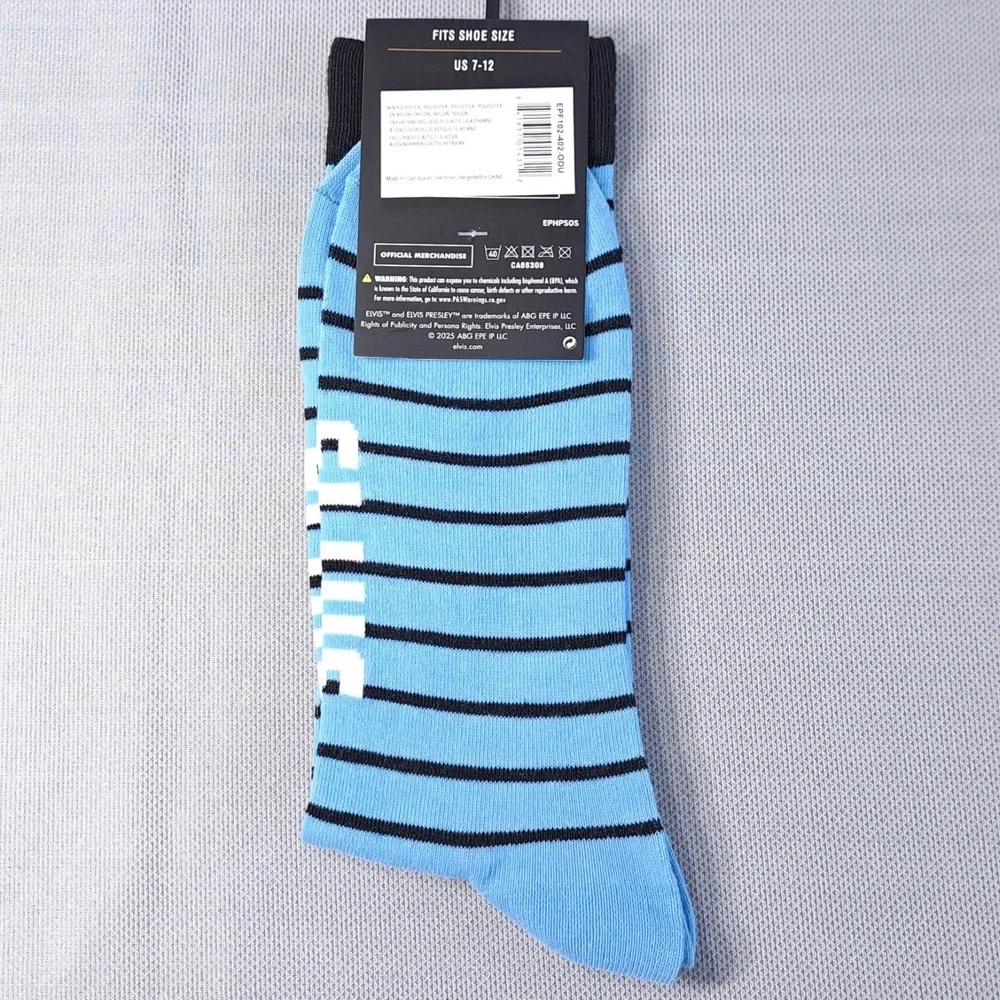 Crazy Socks One Pair One Size Elvis Presley U.S‎ 7-12 Blue Black Striped Graphic